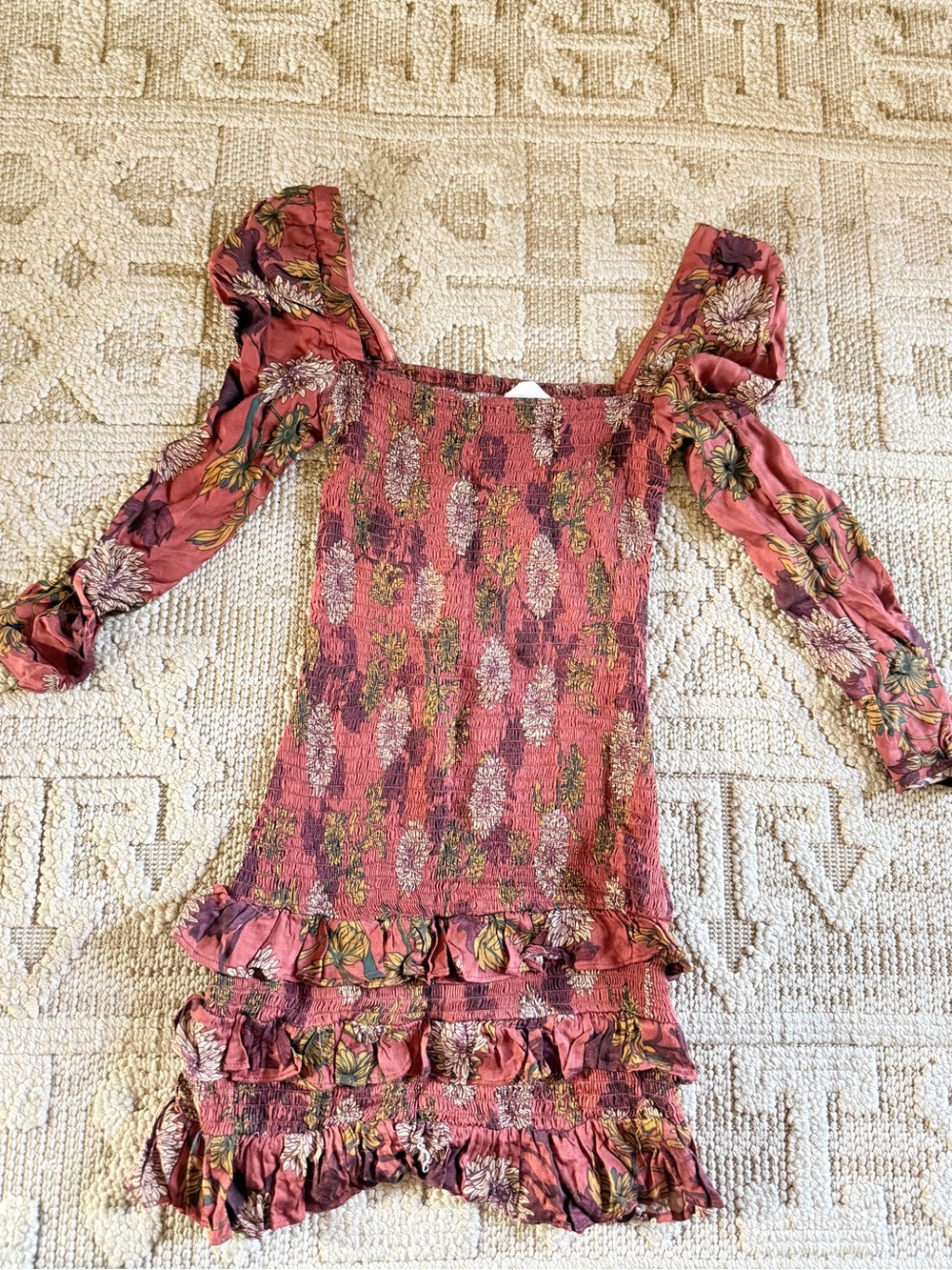 Skylar and Madison off shoulder Floral Smocked Ruffle Mini Dress - Pink Sz m